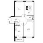 Планировка 3-комнатной квартиры, 77,9 м2