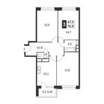 Планировка 3-комнатной квартиры, 77 м2