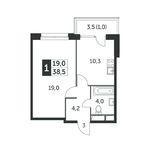 Планировка 1-комнатной квартиры, 38,6 м2