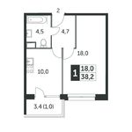 Планировка 1-комнатной квартиры, 38,5 м2