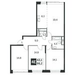 Планировка 4-комнатной квартиры, 86,3 м2