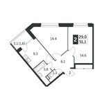 Планировка 2-комнатной квартиры, 49,3 м2