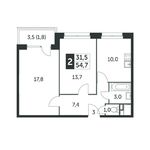 Планировка 2-комнатной квартиры, 54,6 м2