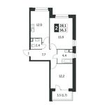 Планировка 2-комнатной квартиры, 56,5 м2