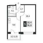 Планировка 1-комнатной квартиры, 36,6 м2