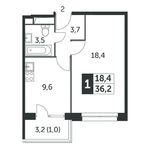 Планировка 1-комнатной квартиры, 36,1 м2