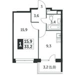 Планировка 1-комнатной квартиры, 33,1 м2