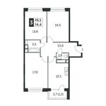 Планировка 3-комнатной квартиры, 74,5 м2