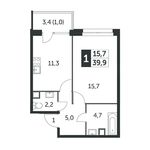 Планировка 1-комнатной квартиры, 39,8 м2