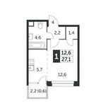 Планировка квартиры студии, 27,3 м2