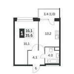 Планировка 1-комнатной квартиры, 35,8 м2