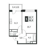 Планировка 1-комнатной квартиры, 39 м2