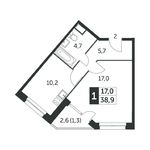 Планировка 1-комнатной квартиры, 37,9 м2