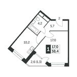 Планировка 1-комнатной квартиры, 37,4 м2