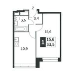 Планировка 1-комнатной квартиры, 33,6 м2