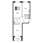 Планировка 2-комнатной квартиры, 58,4 м2