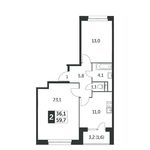 Планировка 2-комнатной квартиры, 59,8 м2