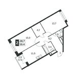 Планировка 2-комнатной квартиры, 59,5 м2