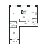 Планировка 3-комнатной квартиры, 74,7 м2