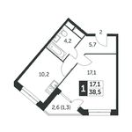 Планировка 1-комнатной квартиры, 37,6 м2