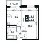 Планировка 1-комнатной квартиры, 36,5 м2