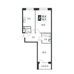 Планировка 2-комнатной квартиры, 55,9 м2