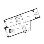 Планировка 2-комнатной квартиры, 59 м2