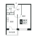 Планировка 1-комнатной квартиры, 37,8 м2