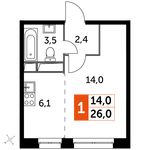 Планировка квартиры студии, 26 м2
