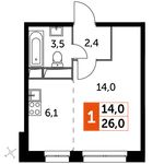 Планировка квартиры студии, 26 м2