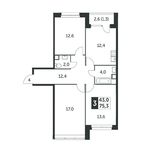 Планировка 3-комнатной квартиры, 75,5 м2