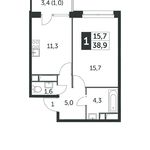 Планировка 1-комнатной квартиры, 39 м2