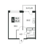 Планировка 1-комнатной квартиры, 35,2 м2