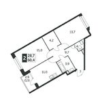 Планировка 2-комнатной квартиры, 60,5 м2