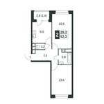 Планировка 2-комнатной квартиры, 52,1 м2