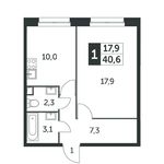 Планировка 1-комнатной квартиры, 40,7 м2