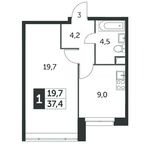 Планировка 1-комнатной квартиры, 37,5 м2