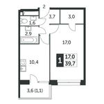 Планировка 1-комнатной квартиры, 39,6 м2