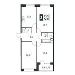 Планировка 3-комнатной квартиры, 71,6 м2