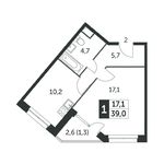 Планировка 1-комнатной квартиры, 38,1 м2