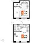 Планировка 1-комнатной квартиры, 36,8 м2
