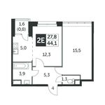 Планировка 2-комнатной квартиры, 44,4 м2