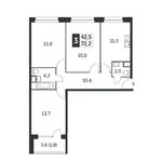 Планировка 3-комнатной квартиры, 72,6 м2