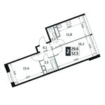 Планировка 2-комнатной квартиры, 52,5 м2