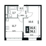 Планировка 1-комнатной квартиры, 36,1 м2