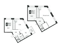 Планировка 2-комнатной квартиры, 71,6 м2