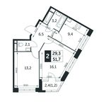 Планировка 2-комнатной квартиры, 51,7 м2