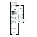 Планировка 2-комнатной квартиры, 45,1 м2