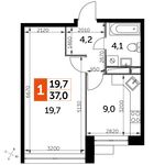 Планировка 1-комнатной квартиры, 37 м2