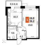 Планировка 1-комнатной квартиры, 39,2 м2